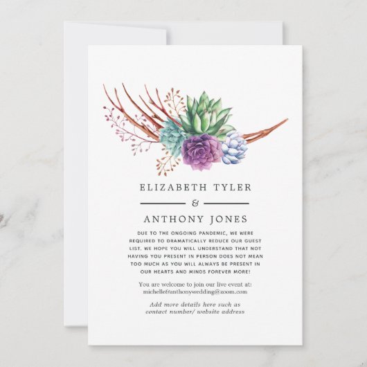 Succulents Virtual Wedding Reduced Guest List Aankondiging (Voorkant)