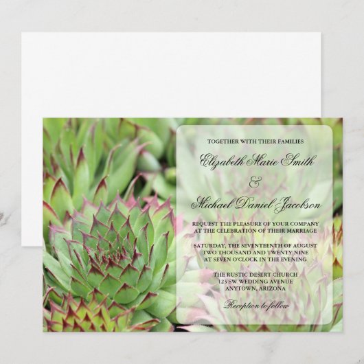 Succulents Wedding Invitation Kaart (Voorkant / Achterkant)
