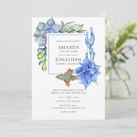 Succulents Wedding Kaart (Staand voorkant)