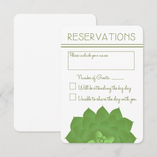 Succulents Wedding Reply Card RSVP Kaartje (Voorkant / Achterkant)