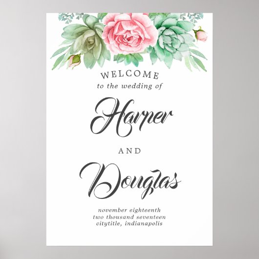 Succulents Wedding Welcome Sign Poster (Voorkant)