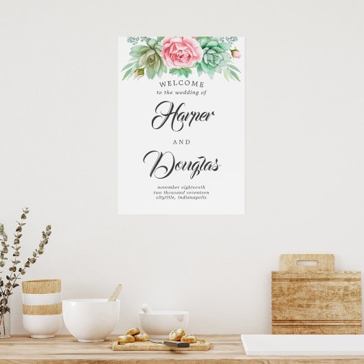 Succulents Wedding Welcome Sign Poster (Keuken)