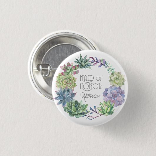 Succulents Wreath Maid of Honor ID517 Ronde Button 3,2 Cm (Voorkant /achterkant)