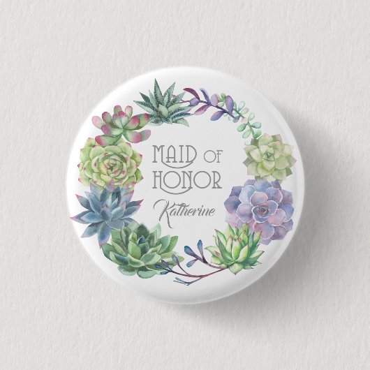 Succulents Wreath Maid of Honor ID517 Ronde Button 3,2 Cm (Voorkant)
