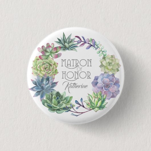 Succulents Wreath Matron of Honor ID517 Ronde Button 3,2 Cm (Voorkant)