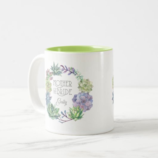 Succulents Wreath Moeder van de Bride ID517 Tweekleurige Koffiemok (Voorkant links)