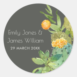 SUCCULT CACTUS FLORAL GARDEN WATERVERF MONOGRAM RONDE STICKER