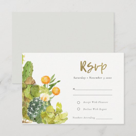 SUCCULT CACTUS FLORAL GARDEN WATERVERF RSVP (Voorkant / Achterkant)