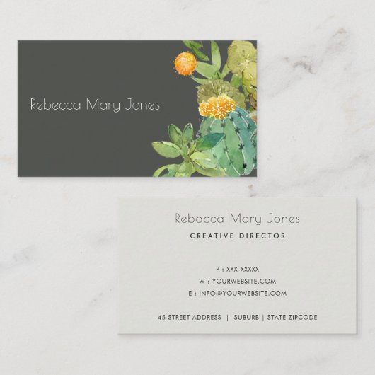 SUCCULT CACTUS FLORAL GARDEN WATERVERF VISITEKAARTJE (Voorkant / Achterkant)