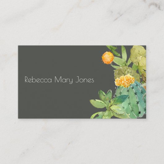 SUCCULT CACTUS FLORAL GARDEN WATERVERF VISITEKAARTJE (Voorkant)