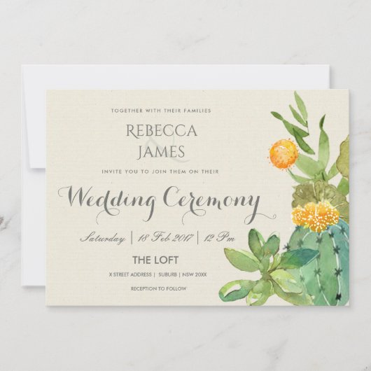 SUCCULT CACTUS FLORAL GARDEN WEDING KAART (Voorkant)