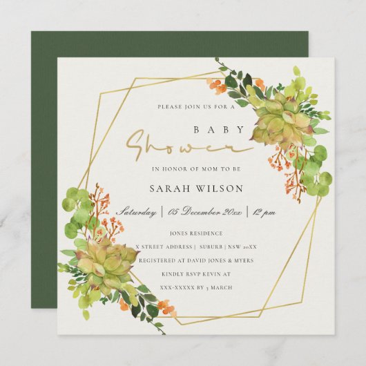 SUCCULT CACTUS FLORAL WATERVERF BABY SHOWER KAART (Voorkant / Achterkant)