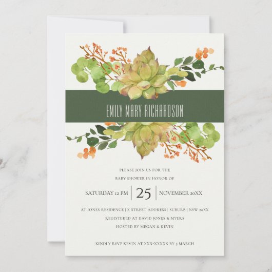 SUCCULT CACTUS FLORAL WATERVERF BABY SHOWER KAART (Voorkant)