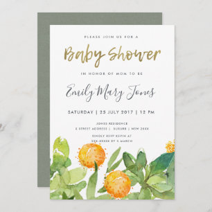 SUCCULT CACTUS FLORAL WATERVERF BABY SHOWER KAART