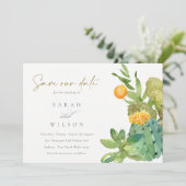 SUCCULT CACTUS FLORAL WATERVERF BEWAREN DE DATUM SAVE THE DATE (Staand voorkant)