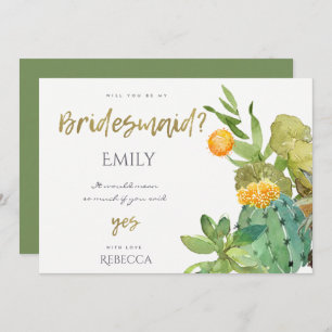 SUCCULT CACTUS FLORAL WATERVERF BRIDESMAID KAART