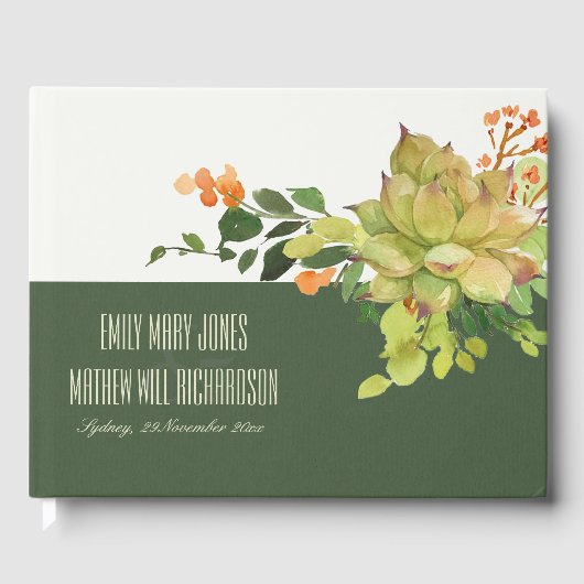 SUCCULT CACTUS ORANJE FLORAAL WATERVERF MONOGRAM GASTENBOEK (Voorkant)