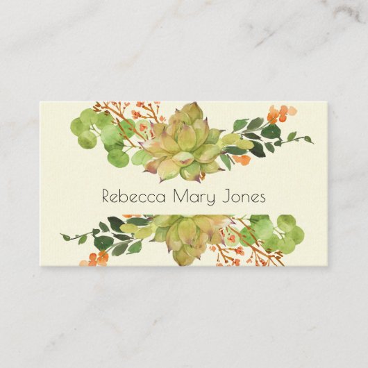 SUCCULT CACTUS ORANJE FLORALE WATERVERF VISITEKAARTJE (Voorkant)