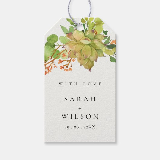 SUCCULT GARDEN FLORAL CACTUS WATERVERF WEDING CADEAULABEL (Voorkant)