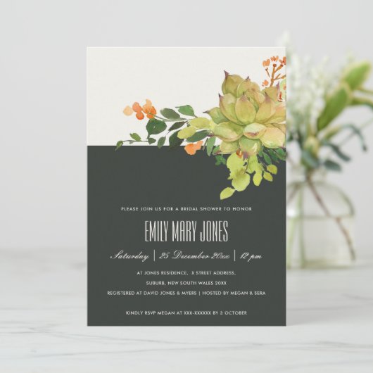 SUCCULT KRAFT FLORAL WATERVERF VRIJGEZELLENFEEST KAART (Staand voorkant)