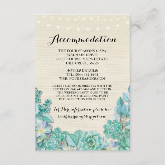 Succulte accommodatiemunt bruiloft kaarten (Voorkant)