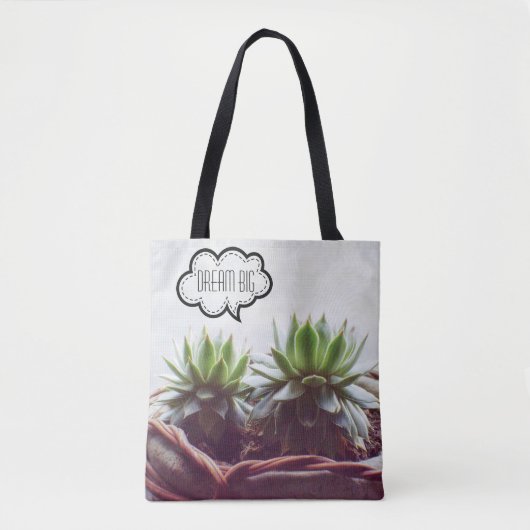 Succulte Aeonium Dream Big Phrase Tote Bag (Voorkant)