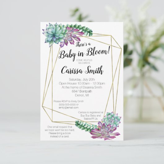 Succulte Baby op uitnodiging van het baby shower B (Staand voorkant)