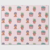 Succulte en cacti op roze cadeauomslag achtergrond cadeaupapier (Vlak)