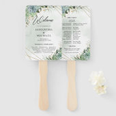 Succulte eucalyptus bruiloft programma hand fan handwaaier (Voorkant en achterkant)