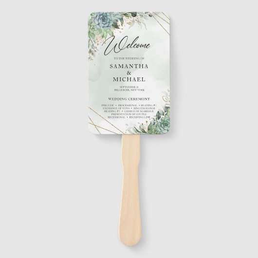 Succulte eucalyptus bruiloft programma hand fan handwaaier (Voorkant)