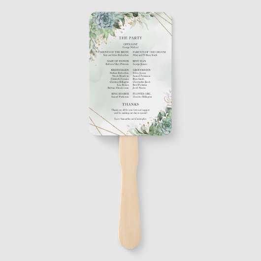 Succulte eucalyptus bruiloft programma hand fan handwaaier (Achterkant)