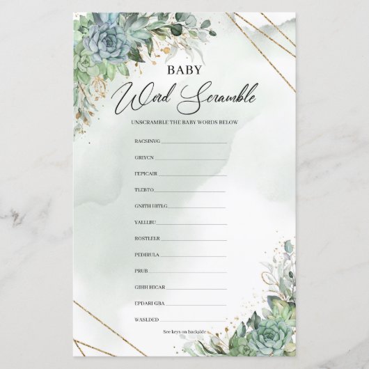Succulte eucalyptus gold Baby Word Scramble (Voorkant)