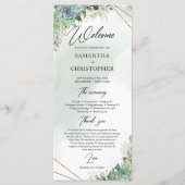 Succulte eucalyptus gold lijst bruiloft programma programmakaart (Voorkant)