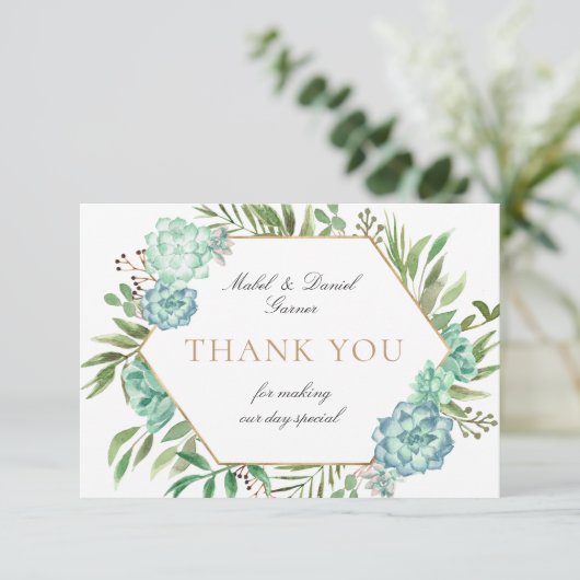 Succulte Geometrische Lijst Weddenschap Hartelijk  Bedankkaart (Staand voorkant)