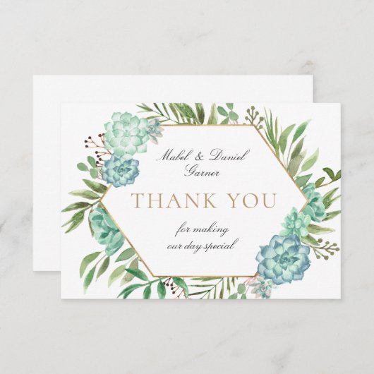 Succulte Geometrische Lijst Weddenschap Hartelijk Bedankkaart (Voorkant / Achterkant)