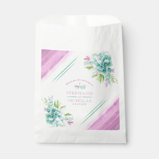 Succulte groene roze waterverf aangepaste bruiloft bedankzakje (Voorkant)