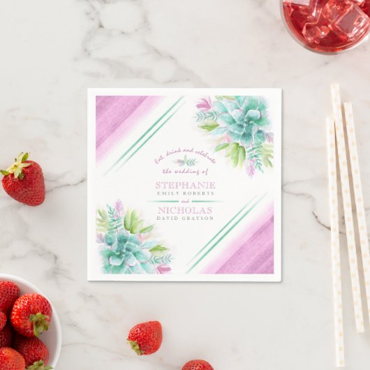 Succulte groene roze waterverf aangepaste bruiloft servet (Insitu)