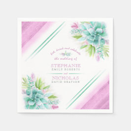 Succulte groene roze waterverf aangepaste bruiloft servet