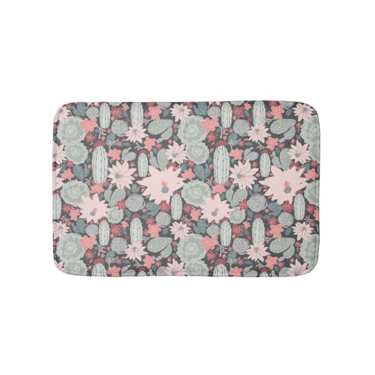 Succulte Planten en cactus in roze Mint Patroon Badmat (Voorkant)