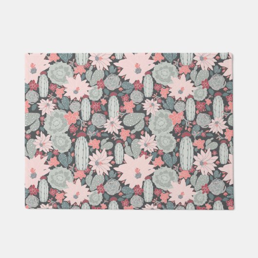 Succulte Planten en cactus in roze Mint Patroon Deurmat (Voorkant)
