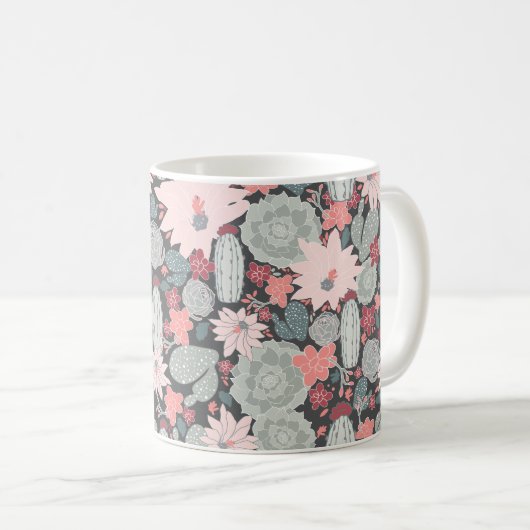 Succulte Planten en cactus in roze Mint Patroon Koffiemok (Voorkant rechts)
