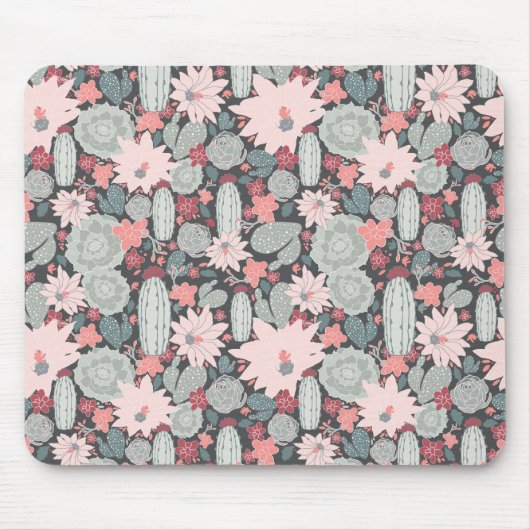 Succulte Planten en cactus in roze Mint Patroon Muismat (Voorkant)