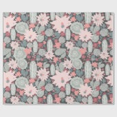 Succulte Planten en cactus patroon in roze punt Cadeaupapier (Vlak)