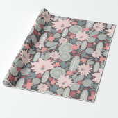 Succulte Planten en cactus patroon in roze punt Cadeaupapier (Uitgerold)