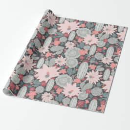 Succulte Planten en cactus patroon in roze punt Cadeaupapier