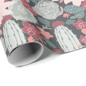 Succulte Planten en cactus patroon in roze punt Cadeaupapier (Rol Hoek)