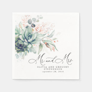Succulte Roos Gold Greenery Elegant Boho Wedding Servet