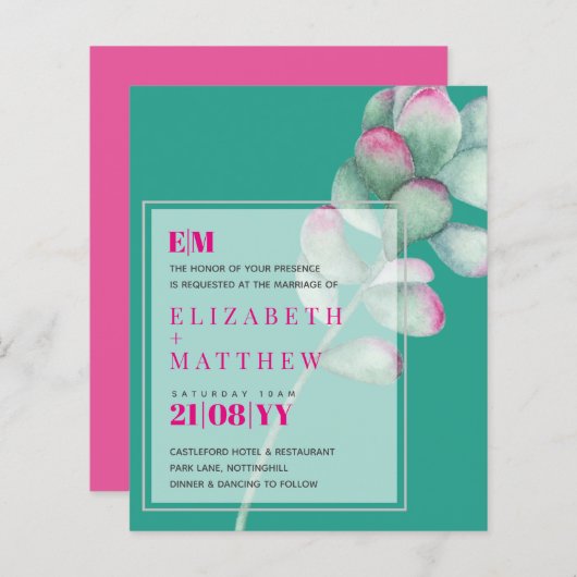 Succulte Roze Blush Mint Green Budget Wedding (Voorkant / Achterkant)