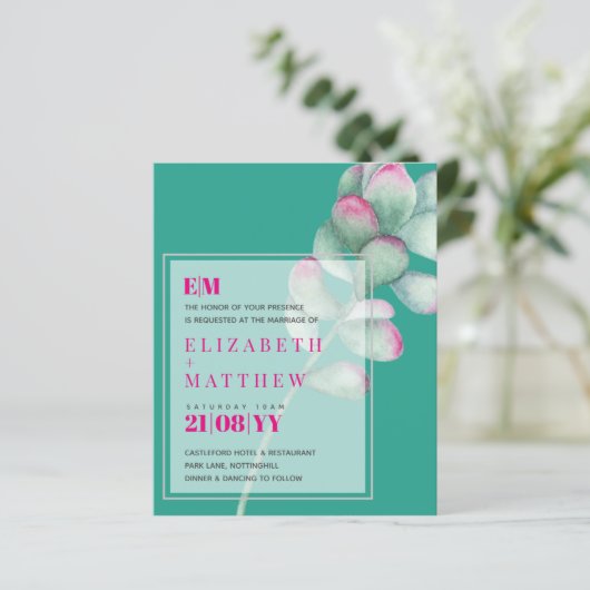 Succulte Roze Blush Mint Green Budget Wedding (Staand voorkant)