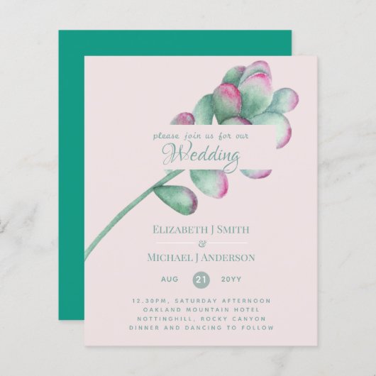Succulte Roze Blush Mint Green Budget Wedding (Voorkant / Achterkant)